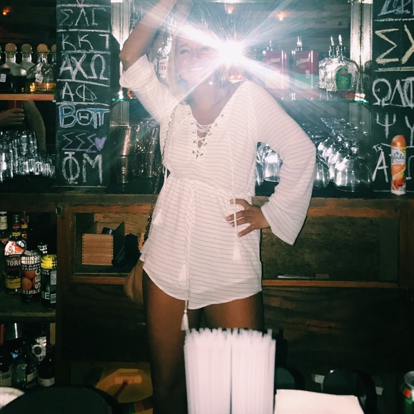 White striped long sleeve romper - Picture 3 of 3